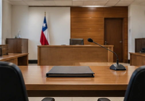 Sala de audiencias vacía, imagen ilustrativa de asistencia en un control de detención.